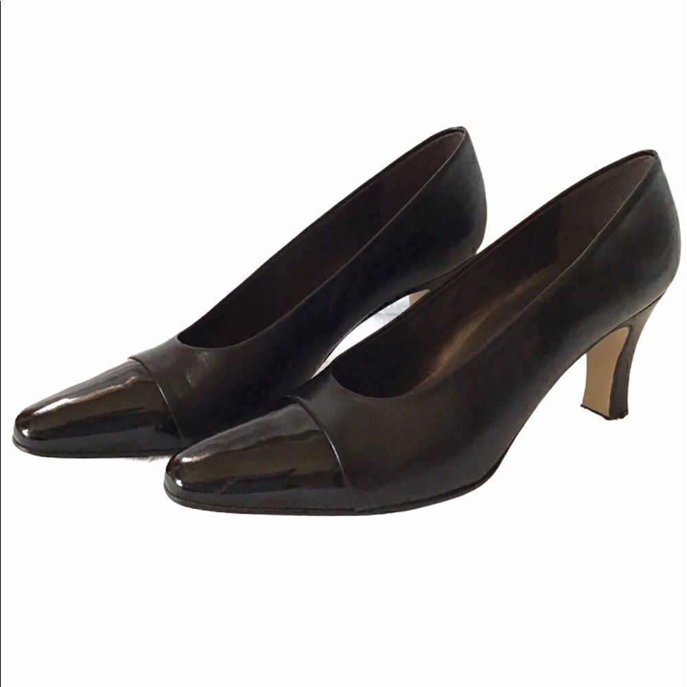Etienne Aigner Leather Cap Toe Pumps